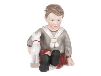 Chlapec držící koníka - figurka z polyresinu (Barva Šedá)