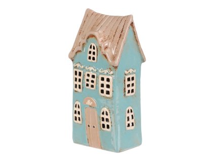 Domeček keramický - patrový, na čajovou svíčku, sv. modrý (Barva Modrá)