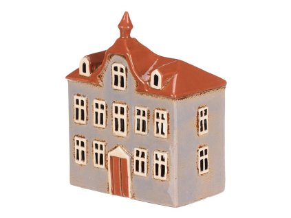 Domeček keramický - radnice, na čajovou svíčku, sv. modrý (Barva Modrá)