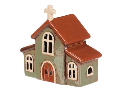 Domeček keramický - kostelík, na čajovou svíčku, zelený (Barva Zelená)