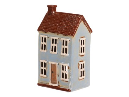 Domeček keramický - patrový, na čajovou svíčku, modrý (Barva Modrá)