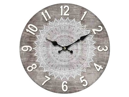Hodiny nástěnné - pr. 34 cm, MDF, motiv mandaly (Barva Šedá)