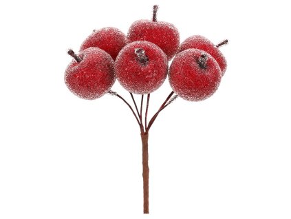 Jablíčka mini - umělý trs, ojíněný, barva červená (Barva Červená)