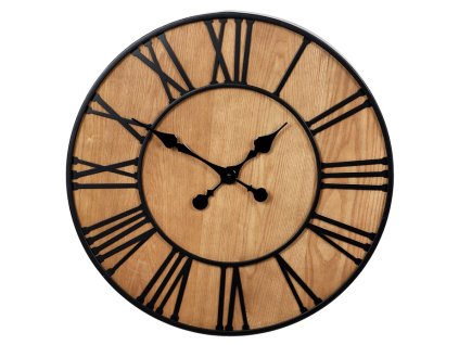 Hodiny nástěnné - pr. 60 cm, kov a MDF s jasanovou dýhou (Barva Hnědá)