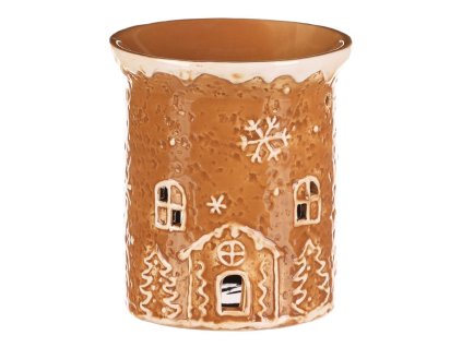 Aromalampa perníková - keramika, s domkem, hnědá (Barva Hnědá)