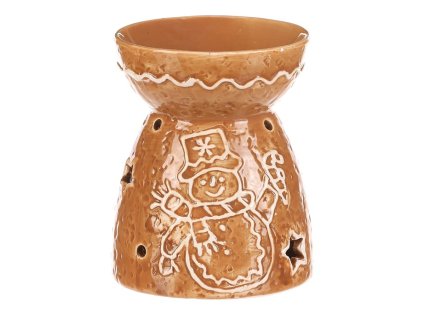 Aromalampa perníková - keramika, se sněhulákem, hnědá (Barva Hnědá)