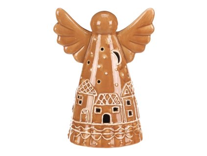 Anděl perníkový - keramika, LED osvětlení, hnědý (Barva Hnědá)