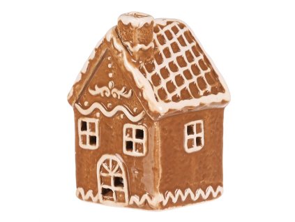 Domeček perníkový - keramika, LED osvětlení, hnědý (Barva Hnědá)