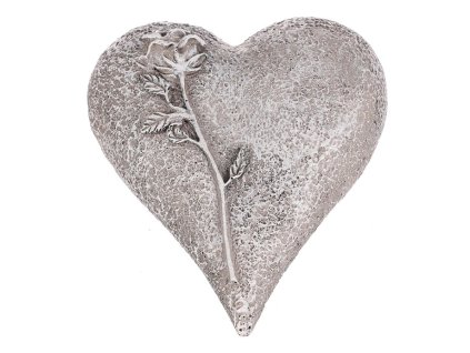 Srdce s růží - pietní dekorace, polyresin, šedá (Barva Šedá)