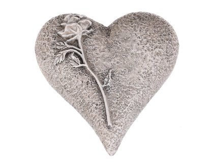 Srdce s růží - pietní dekorace, polyresin, šedá (Barva Šedá)