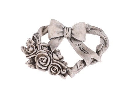 Srdce se stuhou a mašlí - pietní, polyresin, šedá (Barva Šedá)