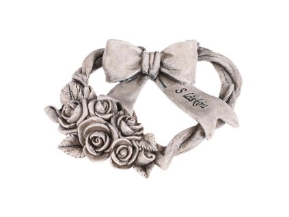 Srdce se stuhou a mašlí - pietní, polyresin, šedá (Barva Šedá)