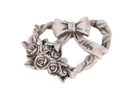 Srdce se stuhou a mašlí - pietní, polyresin, šedá (Barva Šedá)