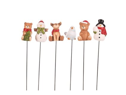 Figurky na špejli - keramika, mix 6 druhů, cena za 1 ks (Barva Bílá)