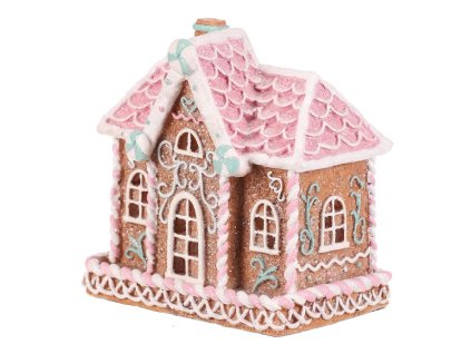 Domeček perníkový - polyresin, LED osvětl., hnědý s barevným zdobením (Barva Hnědá)