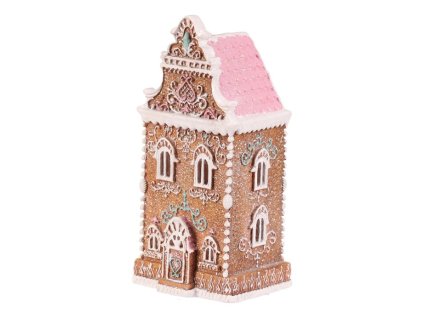 Domeček perníkový - polyresin, LED osvětl., hnědý s barevným zdobením (Barva Hnědá)