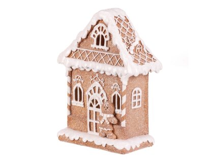 Domeček perníkový s panáčkem - polyresin, LED osvětl., hnědo-bílý (Barva Hnědá)