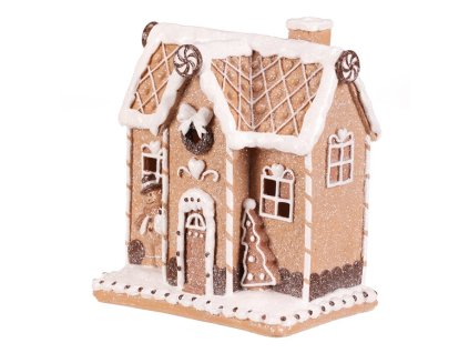 Domeček perníkový s panáčkem - polyresin, LED osvětl., hnědo-bílý (Barva Hnědá)
