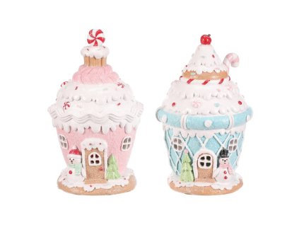 Domeček z cukrovinek - dortík, polyresin, LED, mix 2 barev, cena za 1 ks (Barva Růžová)