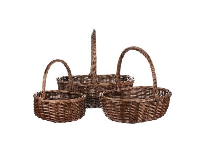 Koš proutěný - s uchem, hnědý, cena za sadu 3 ks (Barva Hnědá)