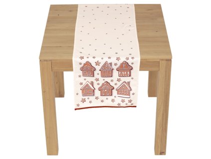 Běhoun - motiv s domky, 100 % polyester, 40 x 150 cm (Barva Béžová)