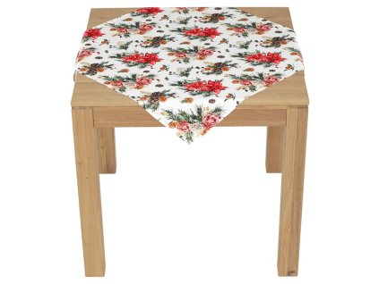 Ubrus - vánoční květy a jehličí, 100% polyester, 80 x 80 cm (Barva Červená)