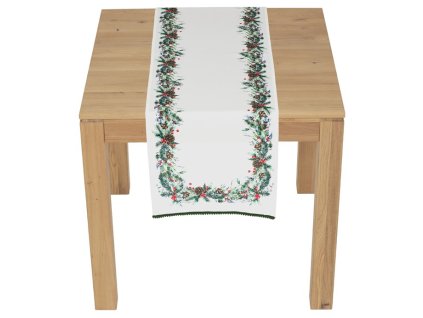 Běhoun - jehličí, šišky a bobule, 100% polyester, 40 x 150 cm (Barva Bílá)
