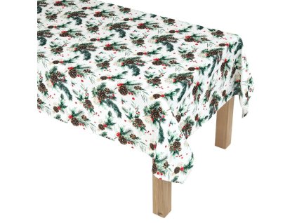 Ubrus - jehličí, šišky a bobule, 100% polyester, 130 x 160 cm (Barva Zelená)