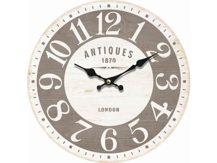 Hodiny nástěnné - pr. 34 cm, MDF, antique, béžovo-bílé (Barva Šedá)