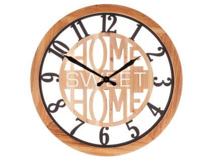 Hodiny nástěnné - pr. 60 cm, kov a MDF, "SWEET HOME" (Barva Přírodní)