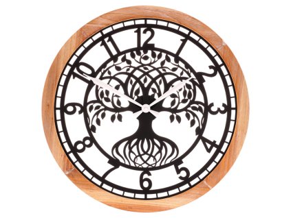 Hodiny nástěnné - pr. 60 cm, kov a MDF, strom života (Barva Černá)