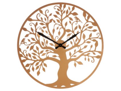 Hodiny nástěnné - pr. 60 cm, kovové, strom života (Barva Zlatá)