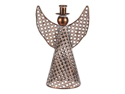 Anděl kovový - 28 cm, na kónickou svíčku, měděný (Barva Měděná)