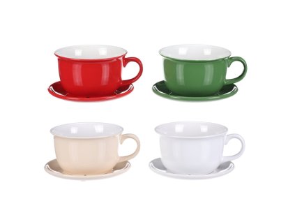 Obal na květiny - šálek, keramika, mix 4 barev, cena za 1 ks (Barva Vícebarevná)