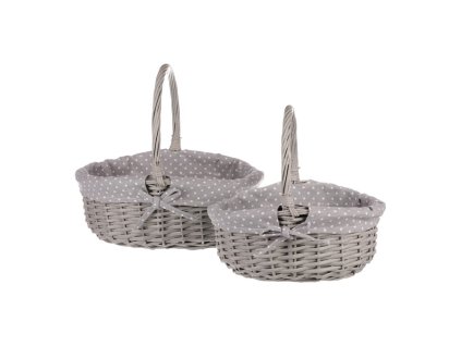 Koš proutěný - s uchem, šedý, s látkou, cena za sadu 2 ks (Barva Šedá)