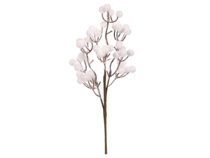 Bobule - umělá větev, barva bílá, ojíněná (Barva Bílá)