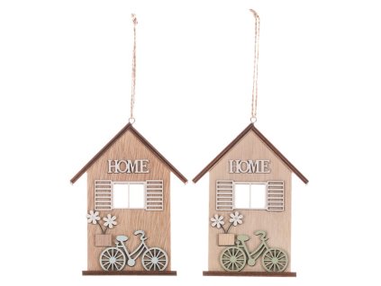 Domeček dřevěný - na pověšení, mix 2 barev. Cena za 1 ks. (Barva Přírodní)