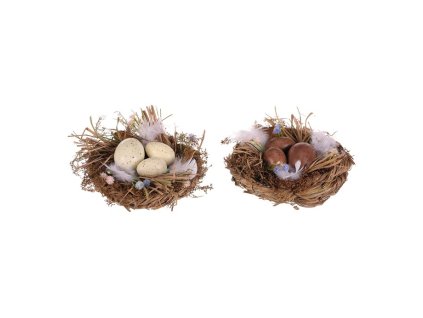 Vajíčka v hnízdě - velikonoční dekorace, mix 2 druhů (Barva Hnědá)