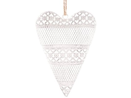 Srdce kovové - závěsná ozdoba, barva bílá-antik (Barva Bílá)