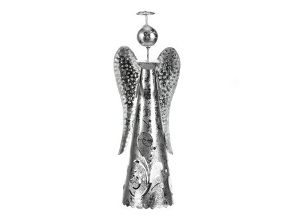 Anděl kovový - s LED svíčkou, barva stříbrná (Barva Stříbrná)