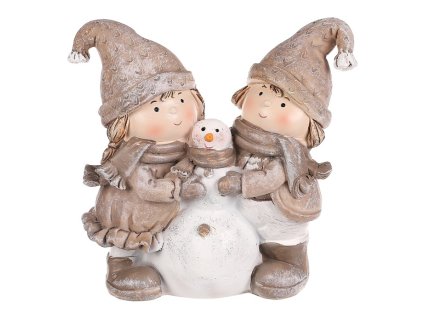 Děti se sněhulákem - dekorace z polyresinu, barva hnědá (Barva Hnědá)