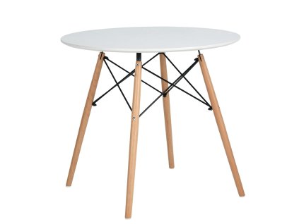 Jídelní stůl, bílá matná/buk, průměr 120 cm, DEMIN