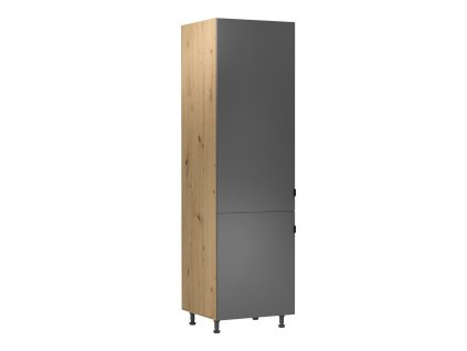 Vysoká skříňka na chladničku, dub artisan / šedý mat, univerzální, LANGEN D60ZL