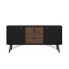 Skandinávská komoda Rain 2d2s černý MAT/ořech, 150x72x40 cm