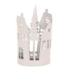 Svícen kovový, tvar domků se stromky - sklo uvnitř, barva bílá (Barva Bílá)