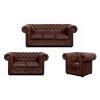 Elegantní hnědá kůže Chesterfield Lord sedací souprava 3+2+1 s křeslem
