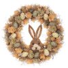 Věnec s květy a vajíčky - pr. 45 cm, hnědý zajíc uprostřed (Barva Béžová)
