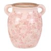 Váza keramická - retro styl, tvar amfory, růžové květy (Barva Růžová)