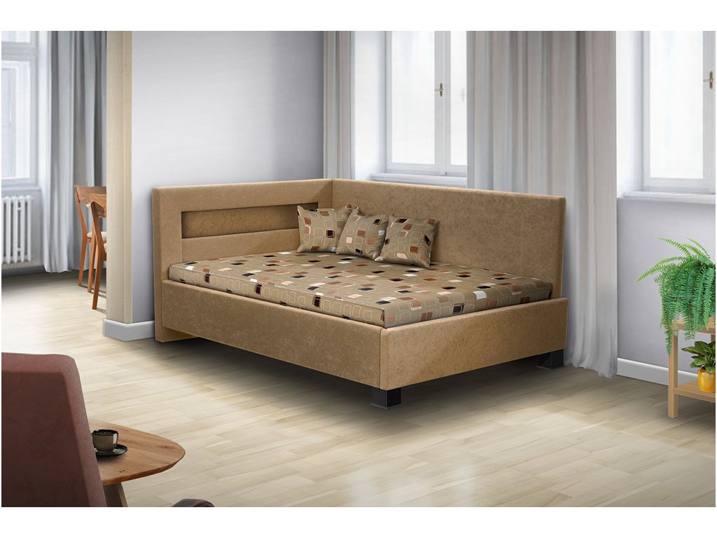 Čalouněná postel s úložným prostorem Mia Robin 160x200 cm béžová s LED osvětlením
