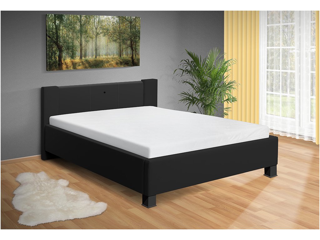 Moderní čalouněná postel s úložným prostorem a LED osvětlením Luna 160x200 cm černá